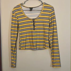 Yellow striped long sleeve cropped top